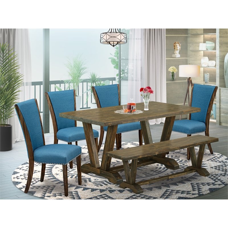 Pemberly Row 6-Piece Wood Dining Table Set in Black and Brown Finish