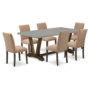 Pemberly Row 7-Piece Dining Table Set in Cement Brown and Light Sable