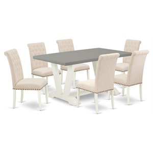 Pemberly Row 7-Piece Wood Dining Set in Linen White Beige Finish