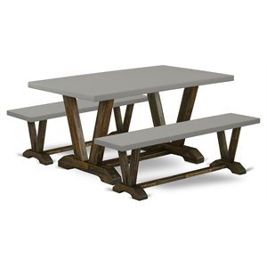 Pemberly Row 3-Piece Wood Dining Set with Table & Benches in Jacobean Brown