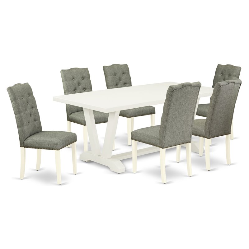 Pemberly Row 7-Piece Wood Dining Set in Linen White Smoky Gray Finish