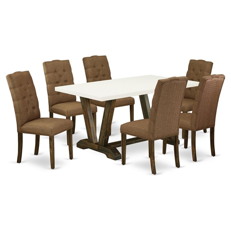 Pemberly Row 7-Piece Wood Dining Room Set in Black and Mineral Blue