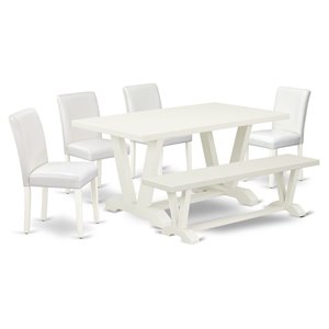 Pemberly Row 6-Piece Wood Dinette Set with Bench in Linen White