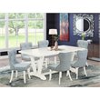 Pemberly Row 7-Piece Wood Dinette Set with Baby Blue Chairs and White Table