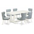 Pemberly Row 7-Piece Wood Dinette Set with Baby Blue Chairs and White Table