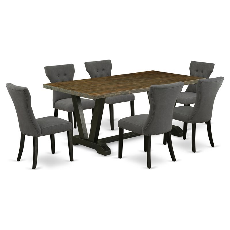 Pemberly Row 7-Piece Dining Set with Linen Seat in Gray and Espresso