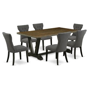 Pemberly Row 7-Piece Dining Set with Linen Seat in Gray and Espresso