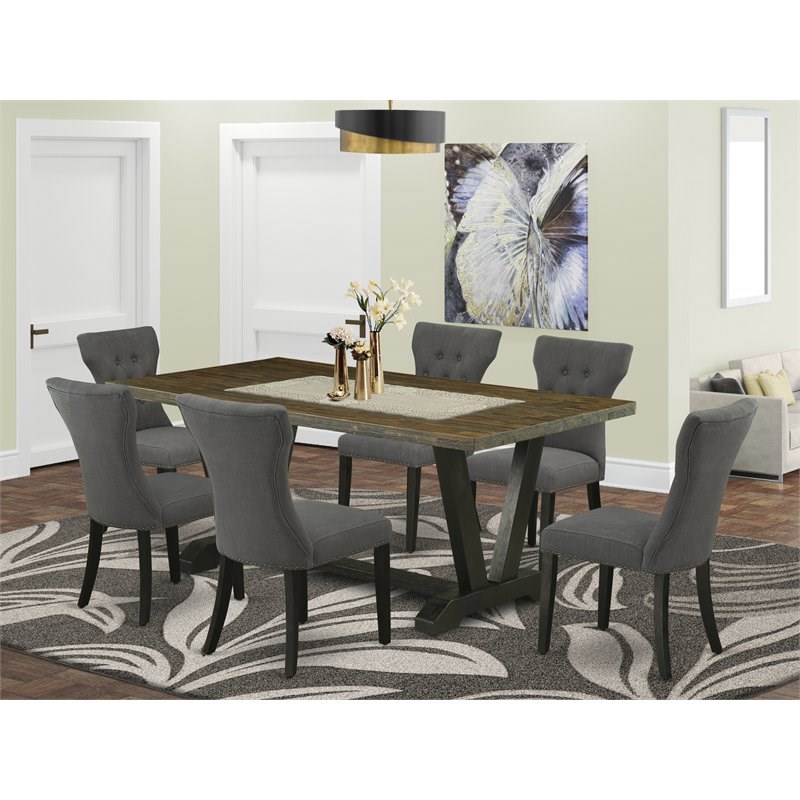 Pemberly Row 7-Piece Dining Set with Linen Seat in Gray and Espresso