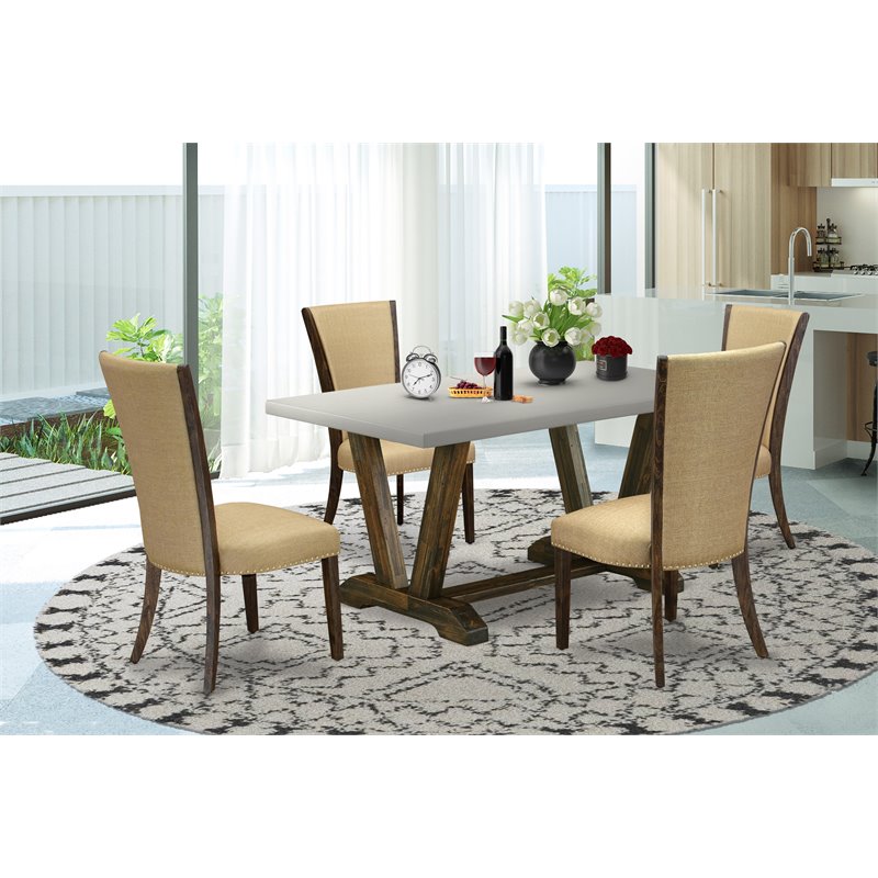 Pemberly Row 5-Piece Wood Dining Set with Acacia Wood Frame in Brown Finish