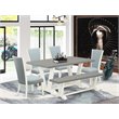 Pemberly Row 6-Piece Wood Dining Set in Linen White with Blue Baby Fabric