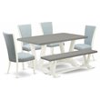 Pemberly Row 6-Piece Wood Dining Set in Linen White with Blue Baby Fabric