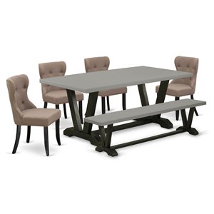 Pemberly Row 6-Piece Dining Set with Cement Table and Tufted Coffee Chairs