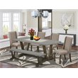 Pemberly Row 6-Piece Wood Dining Set in Dark Khaki Brown with Linen Chairs