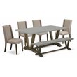Pemberly Row 6-Piece Wood Dining Set in Dark Khaki Brown with Linen Chairs
