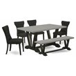 Pemberly Row 6-Piece Rubber Wood Dining Set in Black and Cement