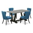 Pemberly Row 5-Piece Wood Dining Table with Tufted Fabric Chairs in Black