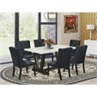 Pemberly Row 7-Piece Wood Dining Set with Linen Seat in Black Finish