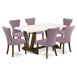 Pemberly Row 7-Piece Dining Room Table Set in Linen White & Jacobean