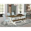 Pemberly Row 6-Piece Wood Dining Set with Bench in White and Baby Blue