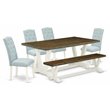 Pemberly Row 6-Piece Wood Dining Set with Bench in White and Baby Blue