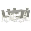 Pemberly Row 7-Piece Asian Wood Dinette Set in White and Shitake
