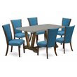 Pemberly Row 7-Piece Acacia Wood Dining Set in Jacobean Brown & Blue
