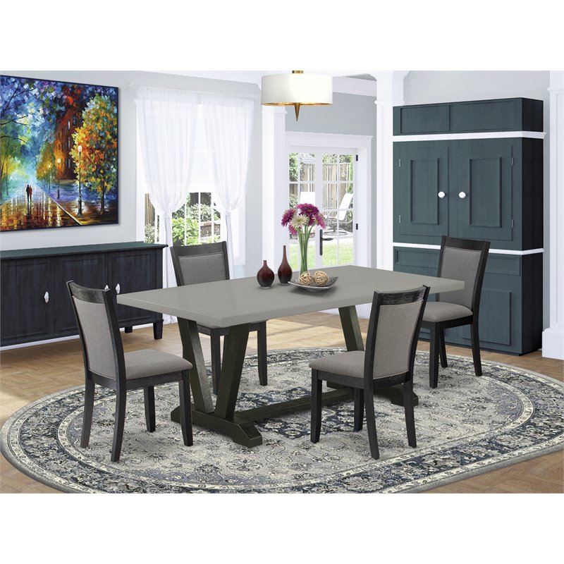 Pemberly Row 5-Piece Modern Rubberwood Dining Set in Cement & Dark Gray