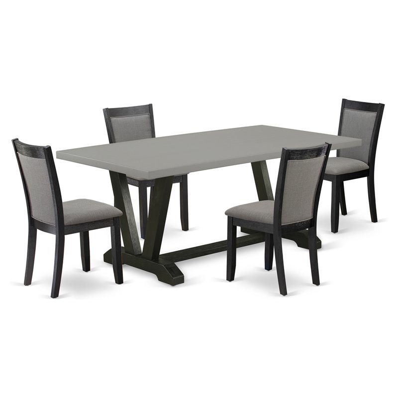 Pemberly Row 5-Piece Modern Rubberwood Dining Set in Cement & Dark Gray