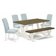 Pemberly Row 6-Piece Wood Dining Set with Chairs in White and Baby Blue