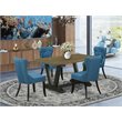 Pemberly Row 5-Piece Wood Dining Set with Blue Upholstery and Black Legs
