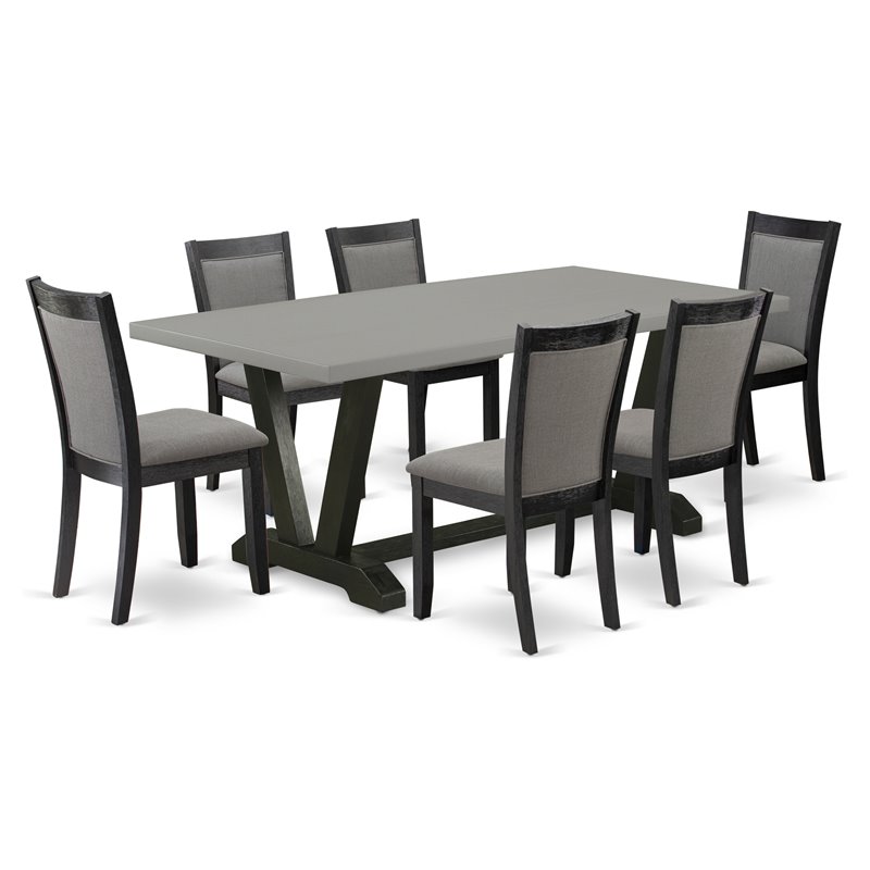 Pemberly Row 7-Piece Rubberwood Dining Set in Dark Gray/Cement/Black