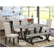Pemberly Row 6-Piece Dining Set with Shitake Chairs in Dark Khaki Brown