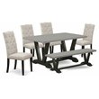 Pemberly Row 6-Piece Dining Set with Shitake Chairs in Dark Khaki Brown