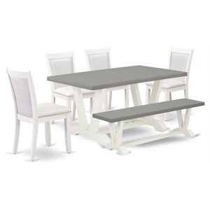 pemberly row 6-piece acacia wood dining set in linen white & cement finish