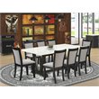 Pemberly Row 9-Piece Acacia Wood Dining Set in Linen White/Black & Shitake