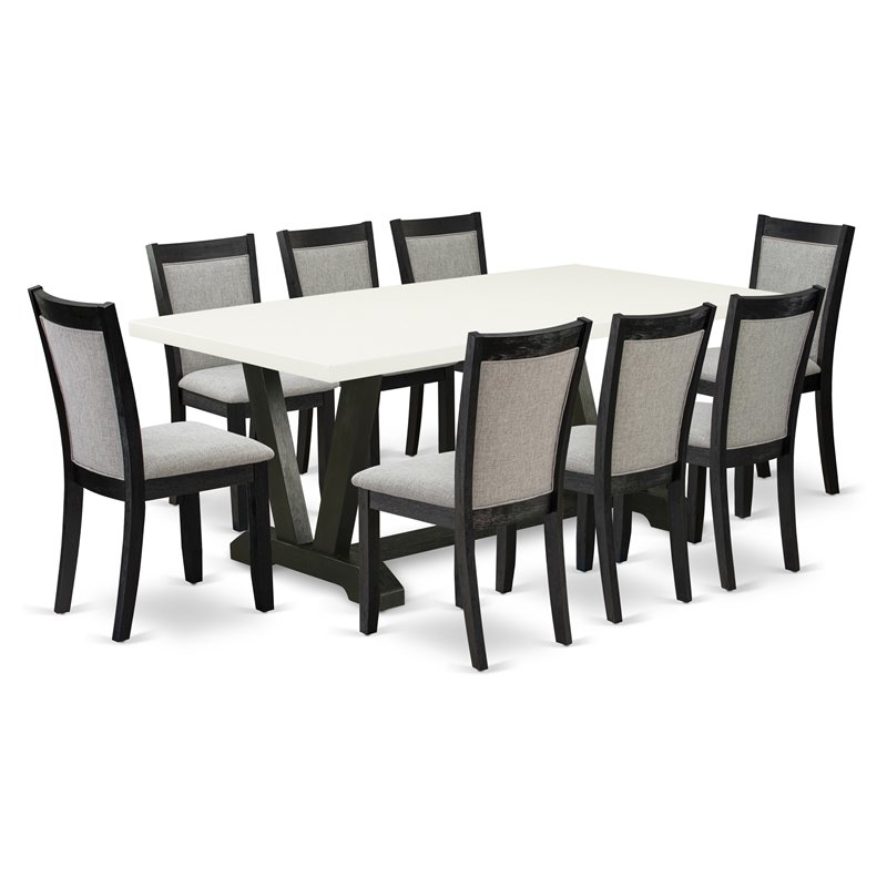 Pemberly Row 9-Piece Acacia Wood Dining Set in Linen White/Black & Shitake