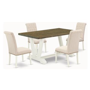 Pemberly Row 5-Piece Dining Set with Wood Table in Linen White