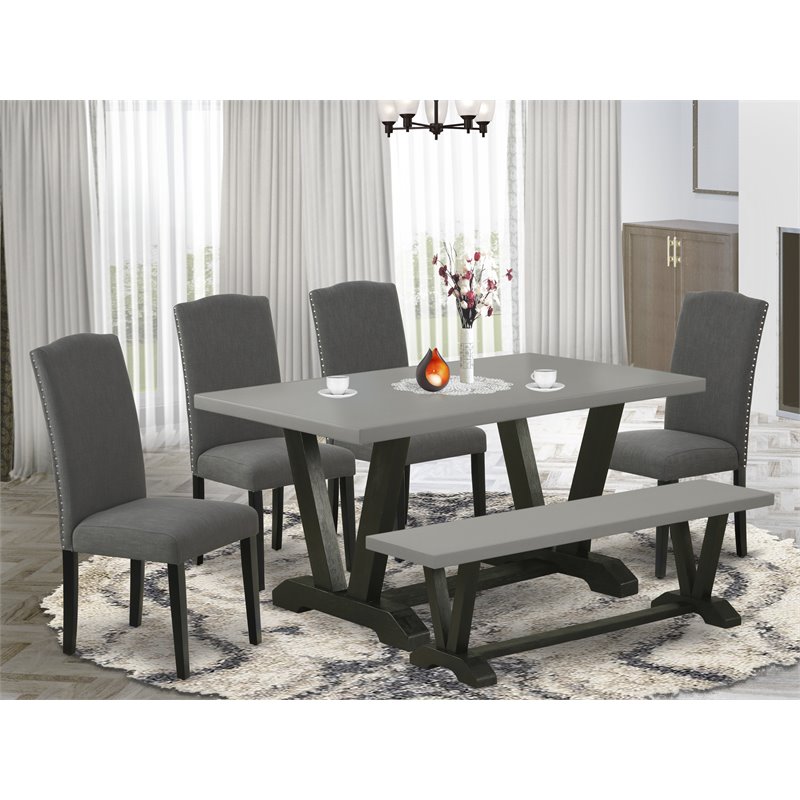 Pemberly Row 6-Piece Wood Dining Set in Gotham Gray and Cement Finish
