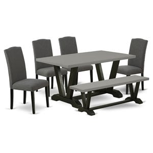Pemberly Row 6-Piece Wood Dining Set in Gotham Gray and Cement Finish