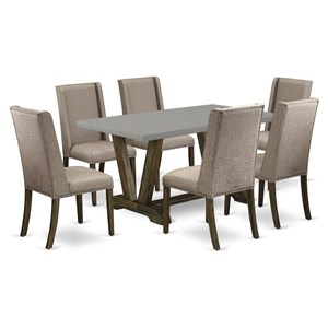 Pemberly Row 7-Piece Kitchen Set in Dark Khaki Brown with Parson Chairs