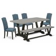Pemberly Row 6-Piece Wood Dining Set in Blue Cement and Black