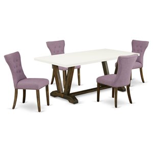 Pemberly Row 5-Piece Wood Dining Set with Parson Chairs in Brown