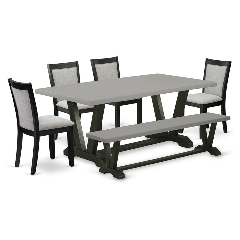 Pemberly Row 6-Piece Wood Dining Set in Shitake Gray Cement and Black