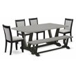 Pemberly Row 6-Piece Wood Dining Set in Shitake Gray Cement and Black
