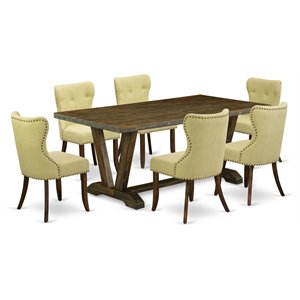Pemberly Row 7-Piece Wood Dining Set with Fabric Seats in Distressed Brown