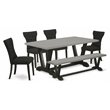 Pemberly Row 6-Piece Dining Set with Bench and Fabric Chairs in Black