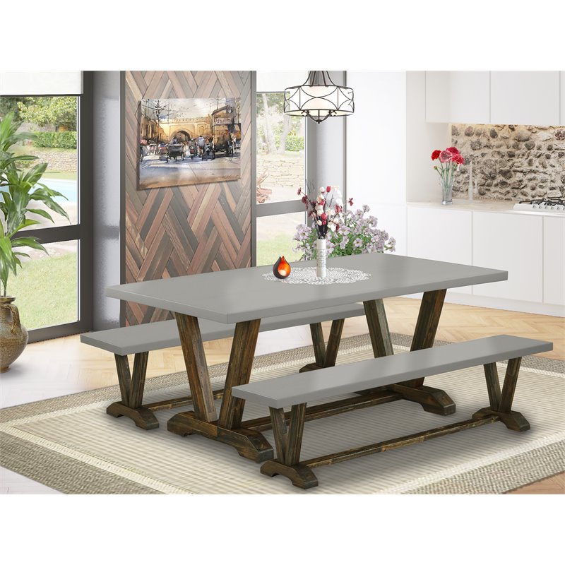 Pemberly Row 3-Piece Wood Dining Set with Benches in Jacobean Brown