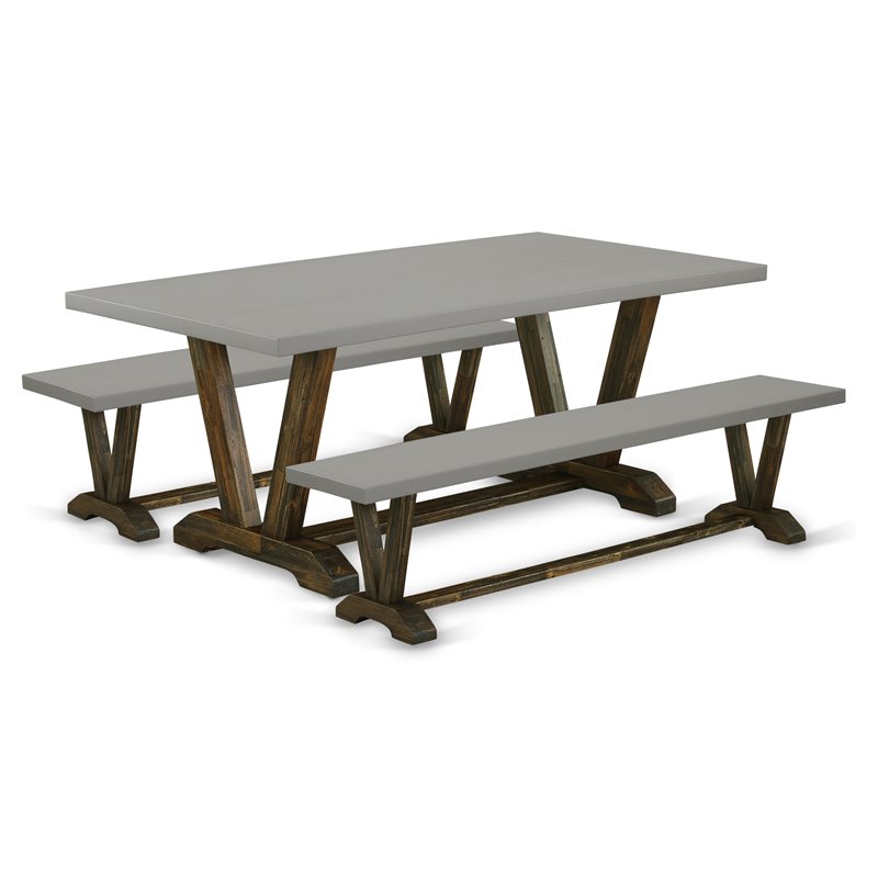 Pemberly Row 3-Piece Wood Dining Set with Benches in Jacobean Brown