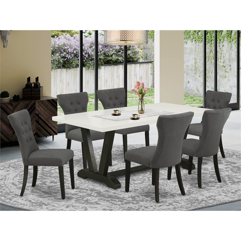 Pemberly Row 7-Piece Rubber Wood Dining Set in Linen White and Gotham Gray