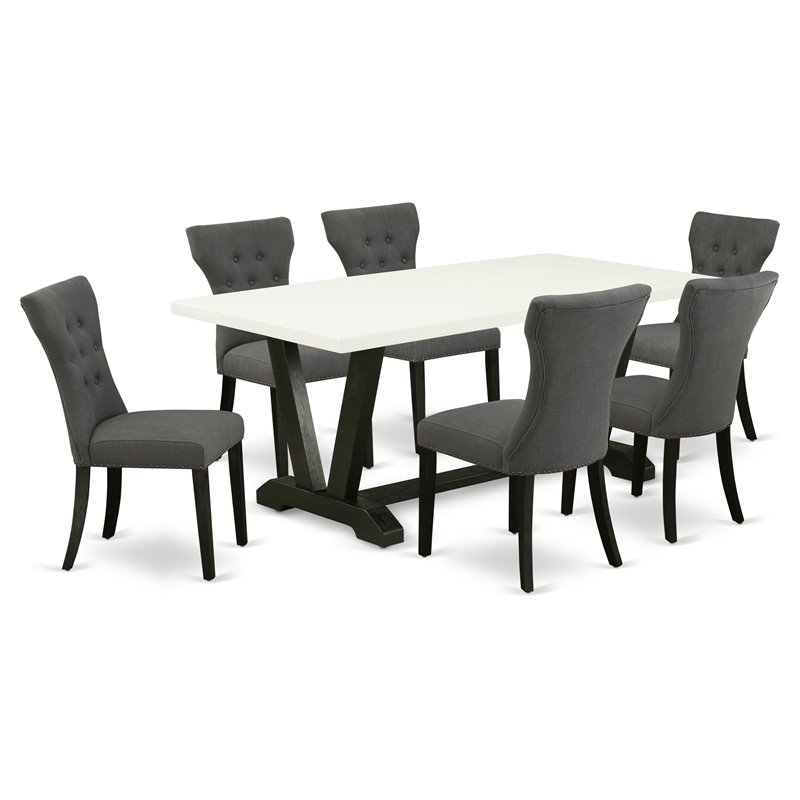 Pemberly Row 7-Piece Rubber Wood Dining Set in Linen White and Gotham Gray